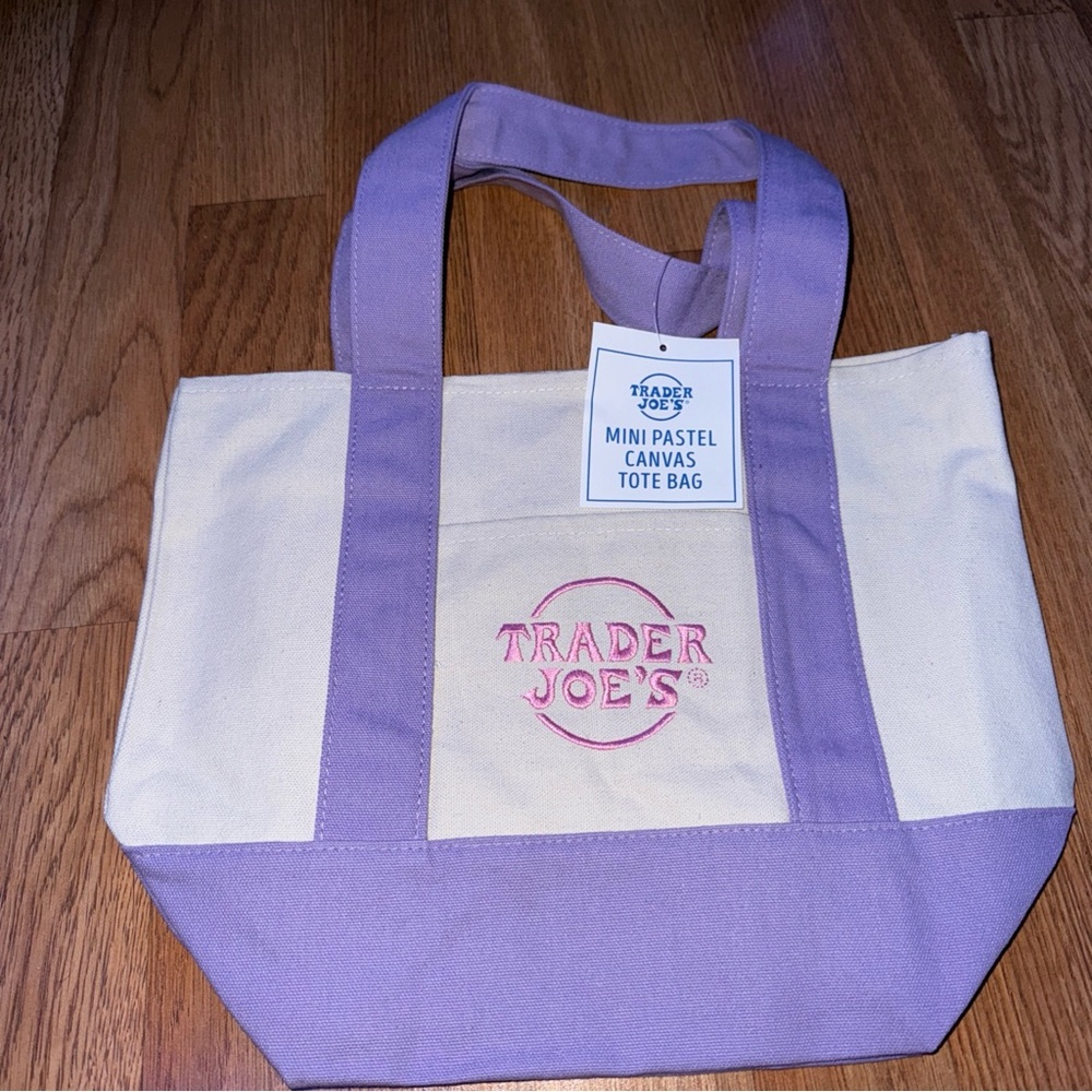 NEW TRADER JOE'S MINI CANVAS TOTE BAG - PASTEL - LAVENDER PURPLE - READY TO SHIP